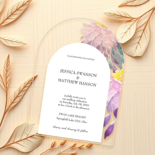 Bohemian Lilac Floral Watercolor Wedding Acrylic Invitations (Creator Uploaded)