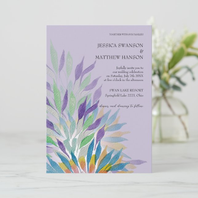 Bohemian Lilac Watercolor Floral Wedding Invitation (Standing Front)