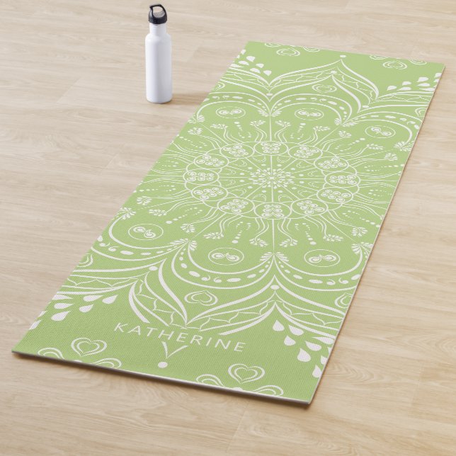 Bohemian Lime Green Beautiful Mandala Yoga Mat (In Situ)