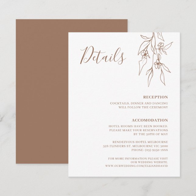 Bohemian Linear Wildflower Wedding Details Card (Front/Back)
