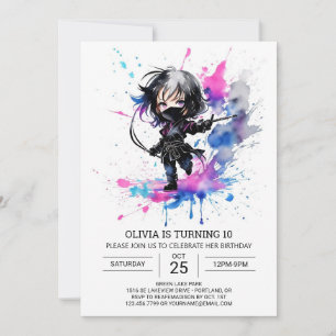 Bohemian Little Ninja Girl Birthday  Invitation