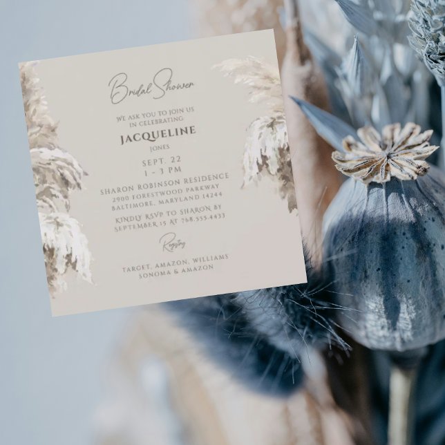 Bohemian Lush Boho Cream Square Bridal Shower Invitation (Creator Uploaded)