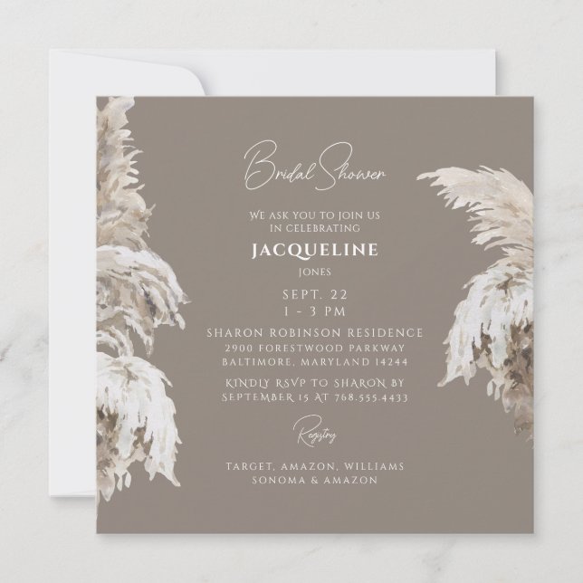 Bohemian Lush Boho Neutral Square Bridal Shower Invitation (Front)