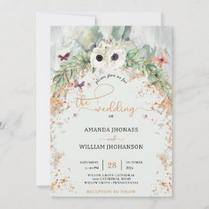 Bohemian Lush Greenery Arch golld Garden Wedding Invitation