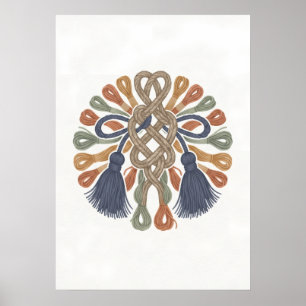 Bohemian Macrame Knot Tassel Folk Art Poster