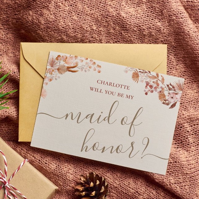 Bohemian Maid of Honour Proposal Card Boho Flowers (Creator Uploaded)