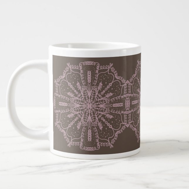 Bohemian Mandala Floral Blush Pink Brown Art Large Coffee Mug (Left)