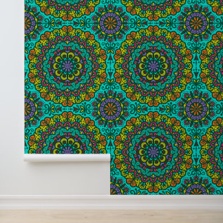 Bohemian Mandala Jewel Tone Hand Drawn Floral Lace Wallpaper