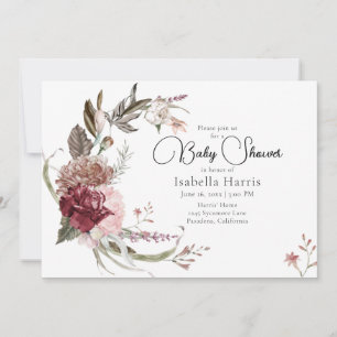 Bohemian Maroon and Pink Floral Baby Shower Invit Invitation