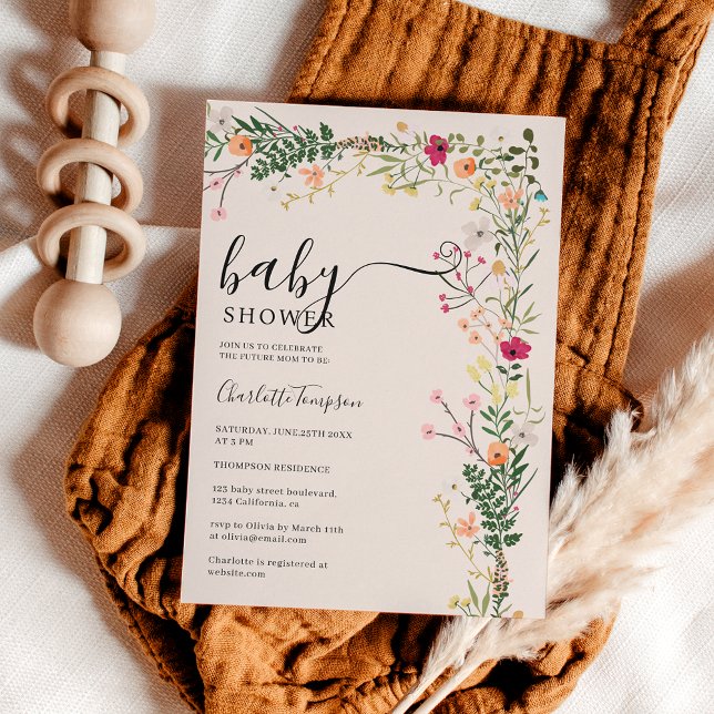 Bohemian meadow wild flowers spring baby shower invitation (Bohemian meadow wild flowers spring baby shower invitation)