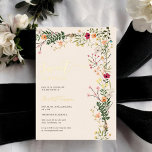 Bohemian meadow wild flowers spring sweet 16<br><div class="desc">Bohemian meadow pastel wild flowers spring summer Sweet 16 birthday party with pretty wild country flowers in boho retro orange, red,  peach,   green leaves,  fern and more,  with a hint of gold foil with a brushed script typography on an elegant editable soft beige ivory background.</div>