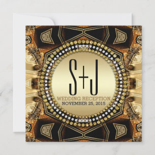 Bohemian Mediaeval Gold Satin Wedding Reception Invitation