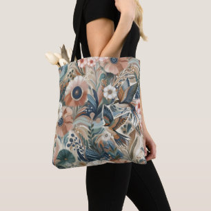 Bohemian mix of colours and flower theme tote bag
