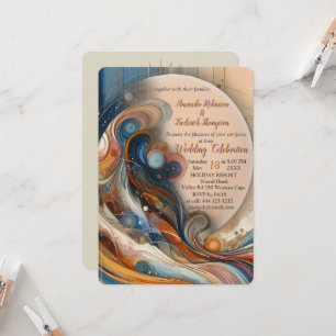 Bohemian mix of teal, magenta,purple flowers invitation