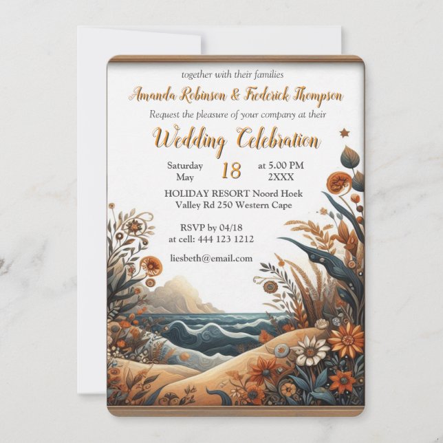 Bohemian mix of teal, magenta,purple flowers invitation (Front)