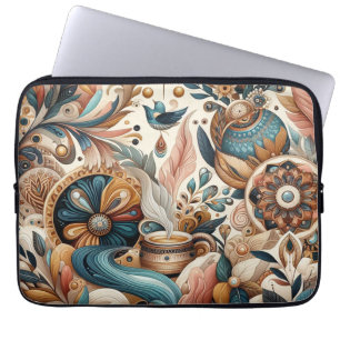 Bohemian mix of teal, magenta,purple flowers laptop sleeve
