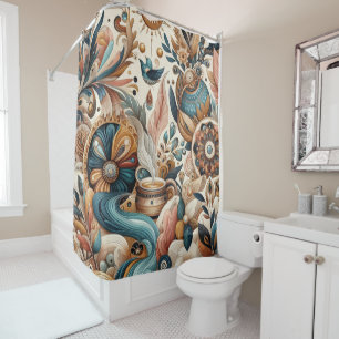 Bohemian mix of teal, magenta,purple flowers shower curtain