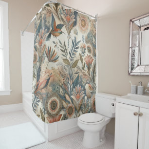 Bohemian mix of teal, magenta,purple flowers shower curtain