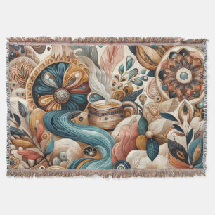 Bohemian mix of teal, magenta,purple flowers throw blanket