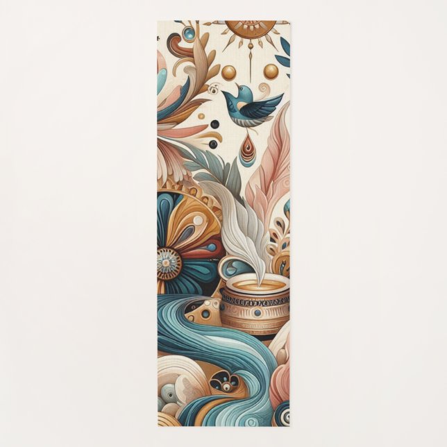 Bohemian mix of teal, magenta,purple flowers yoga mat (Front)