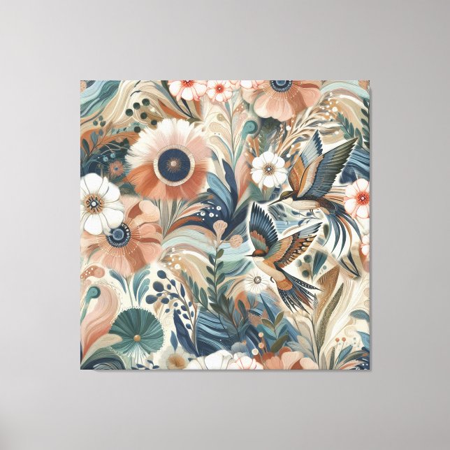 Bohemian mix of teal, magenta, purple on creams canvas print (Front)