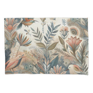 Bohemian mix of teal, magenta, purple on creams pillowcase