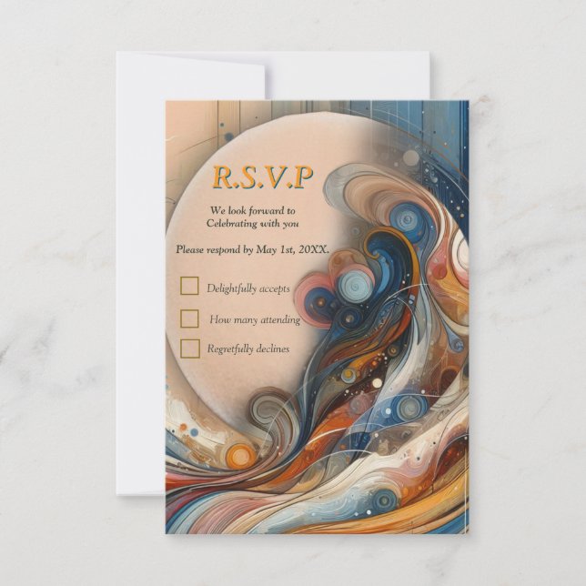 Bohemian mix of teal, magenta, purple on creams RSVP card (Front)