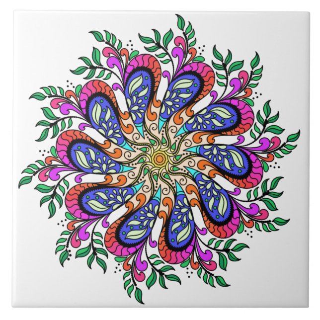 Bohemian Mod Floral Mandala Tile (Front)