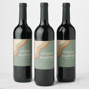Bohemian Modern Sage Green Wedding Wine Label