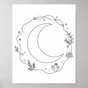 Bohemian Moon Phases Line Art Celestial Decor