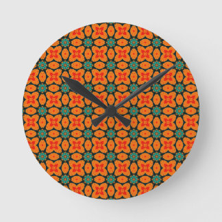 Bohemian Moroccan Geometric Floral Pattern Round Clock