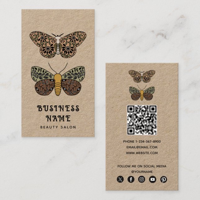 Bohemian Moth Wildflowers Aesthetician Beauty Salo Business Card (Front/Back)