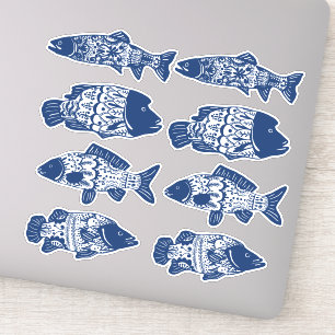 Bohemian Navy Blue Floral Patterned Fish