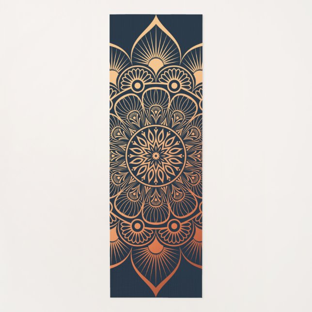 Bohemian Navy Blue Peach Mandala Yoga Mat (Front)