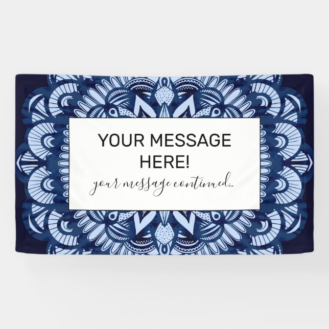 Bohemian Navy Blue Tie Dye Mandala Banner (Horizontal)