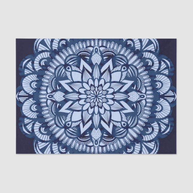 Bohemian Navy Blue Tie Dye Mandala Tissue Paper (Front)