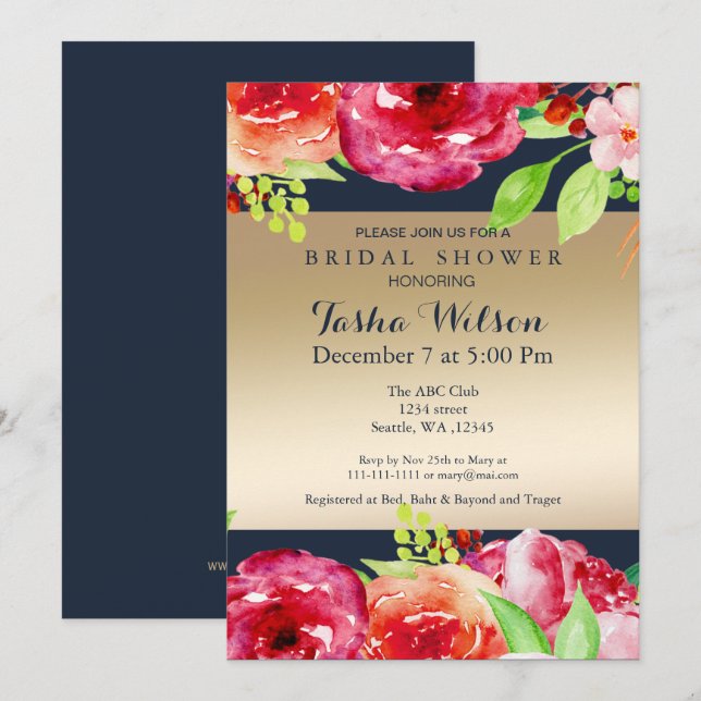 bohemian navy gold modern Shower Invite (Front/Back)