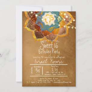 Bohemian Nights w/ Lotus Mandala   Blue Purple Invitation