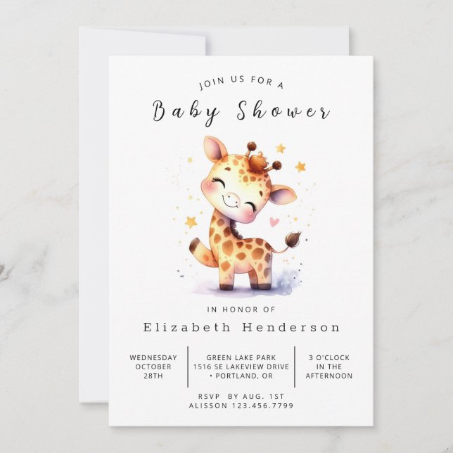 Bohemian Online Giraffe Baby Shower Invitation (Front)