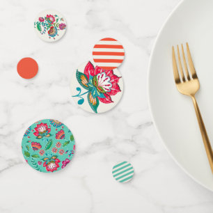 Bohemian orange blue Folk Flowers   Wedding Confetti