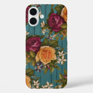 Bohemian orange burgundy floral green wood iPhone 16 plus case