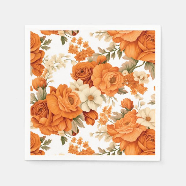 Bohemian orange flowers napkin (Front)