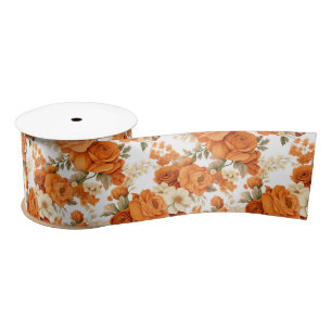 Bohemian orange flowers satin ribbon