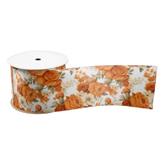 Bohemian orange flowers satin ribbon