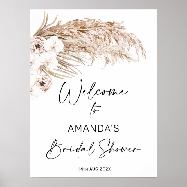 Bohemian Orchard Pampas Bridal Shower Welcome Sign (Front)