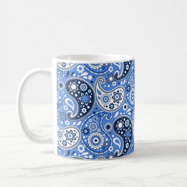 Bohemian Paisley Blue Country Farm Style Coffee Mug (Left)