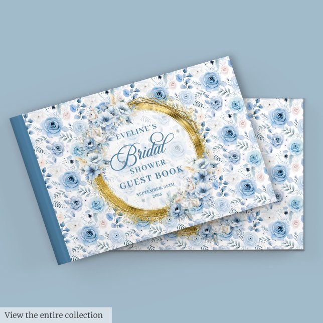 Bohemian Pale Blue Gold Glitter Floral Guest Book (Bohemian Pale Blue Gold Glitter Floral Guest Book)