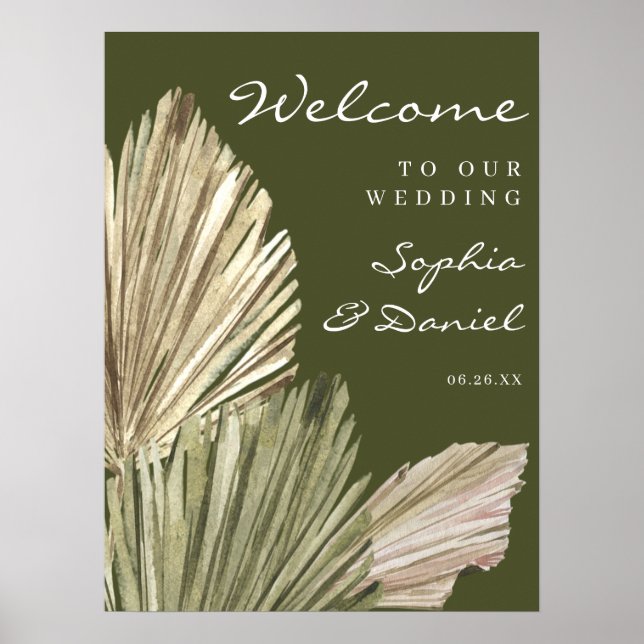 Bohemian Palm Leaves Wedding Welcome Sign (Front)