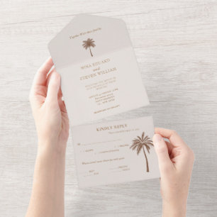 bohemian palm tree wedding all in one invitation