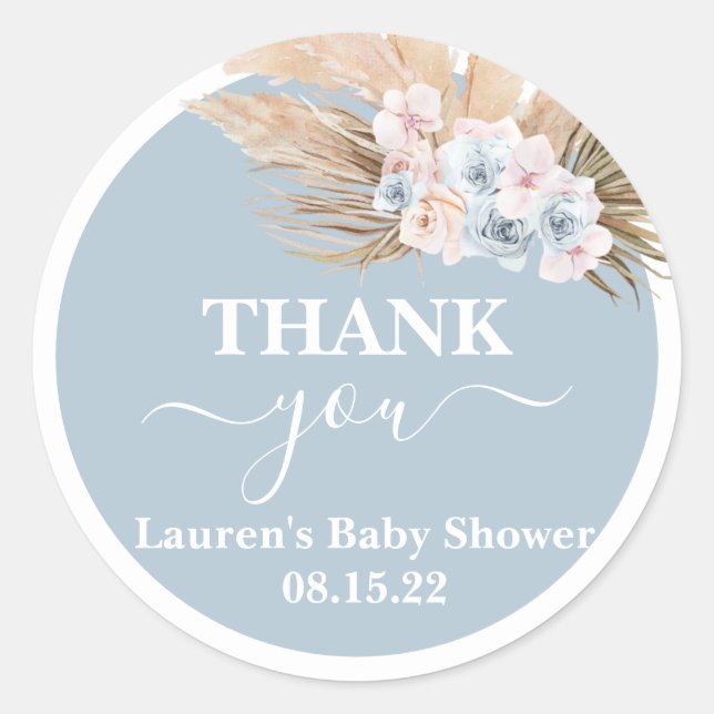 Bohemian Pampas Grass Baby Shower Round Sticker (Front)